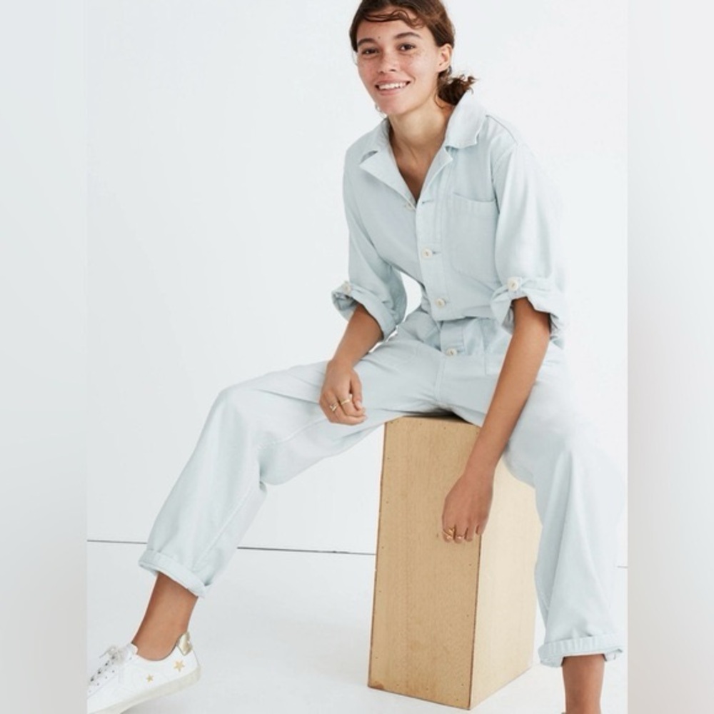 Madewell x As Ever Cotton Utility Workwear Jumpsuit Sage Green Blue NWT XL